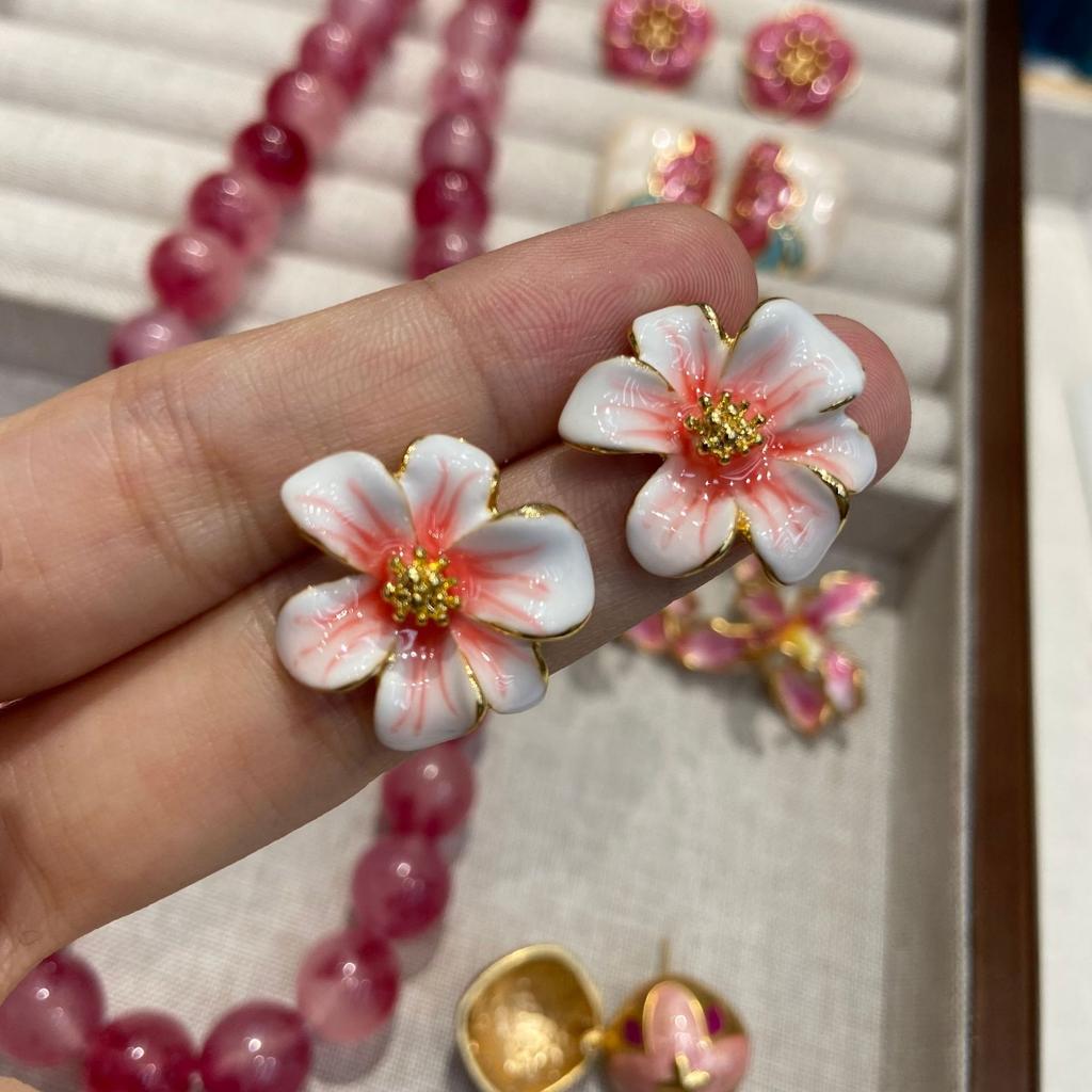 Natural Jade Brazilian Rose Stone Necklace 14Mm Pink Chalcedony Jewelry Set With Bright Color And Ruddy Luster For Women