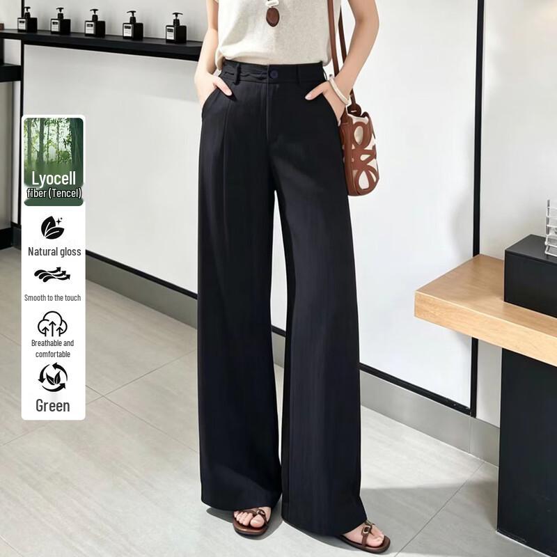 Women s Tencel Blend Straight-Leg Pants with Lace Splicing XL