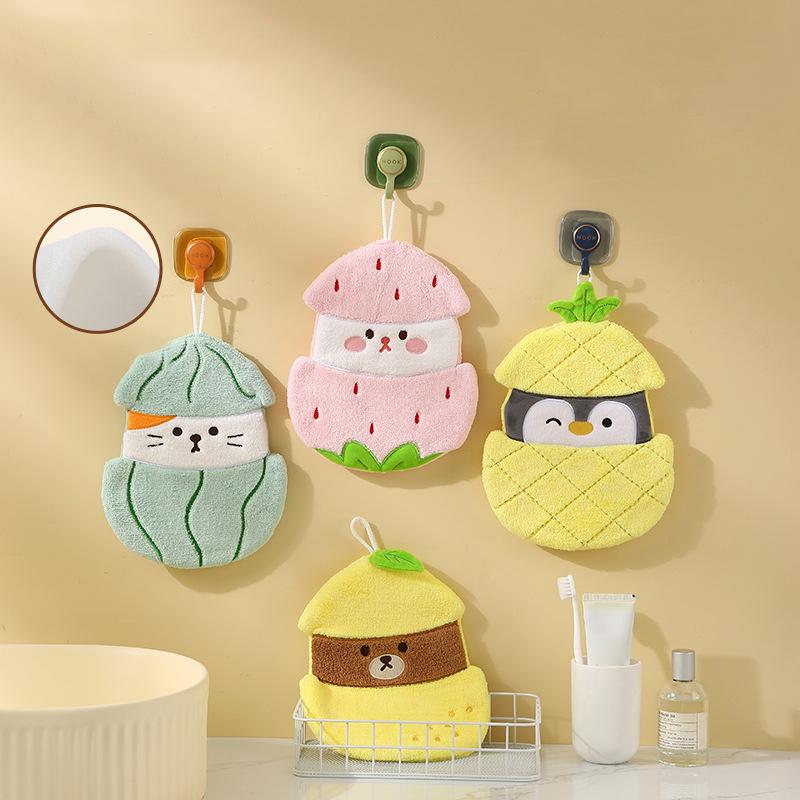 Cartoon Fruit Animal Hand Towel Hanging Coral Fleece Small Towel Children'S Hand Towel Soft And Absorbent