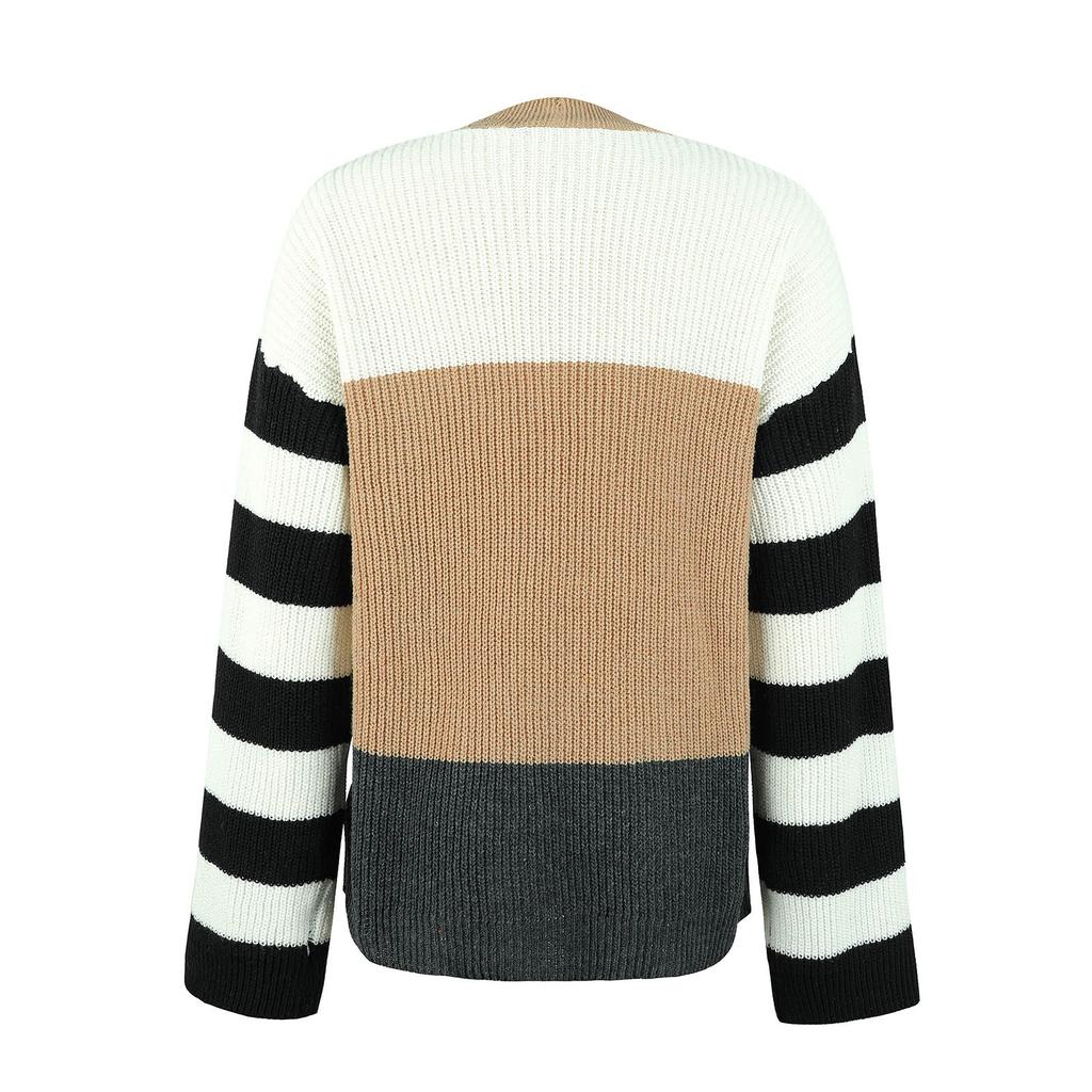 Women's And Winter Temperament Color Block Striped Pullover Sweater