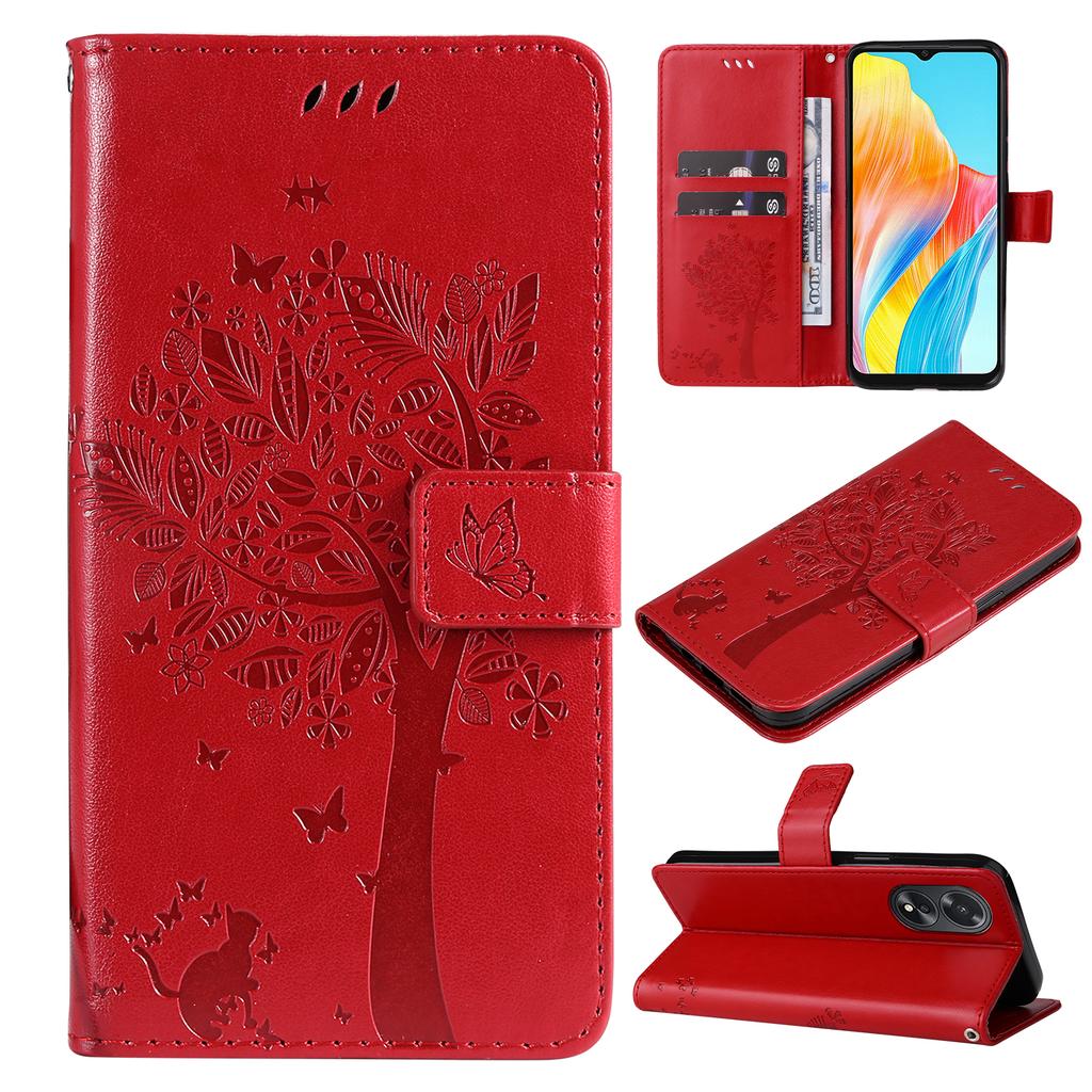 Emboss Cat Tree Cards Solt Wallet Case For OPPO A58 A38 A78 A98 A36 A76 A17 A96 A77 Realme 10 11 8i 9 Pro Plus C33 C53 5G Cover