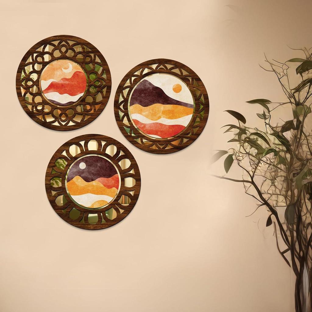 Mirror Style MDF Home Decoration Item for living room Set of 3 | Wall Hanging | Wall Decor