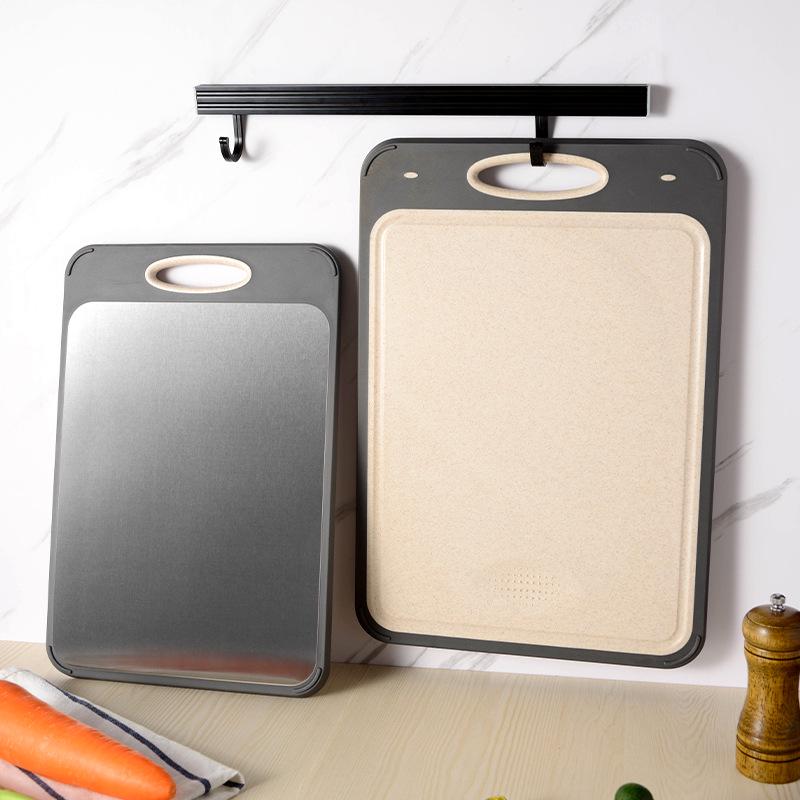 Dual-Sided Titanium & Stainless Steel Cutting Board with Wheat Straw 304