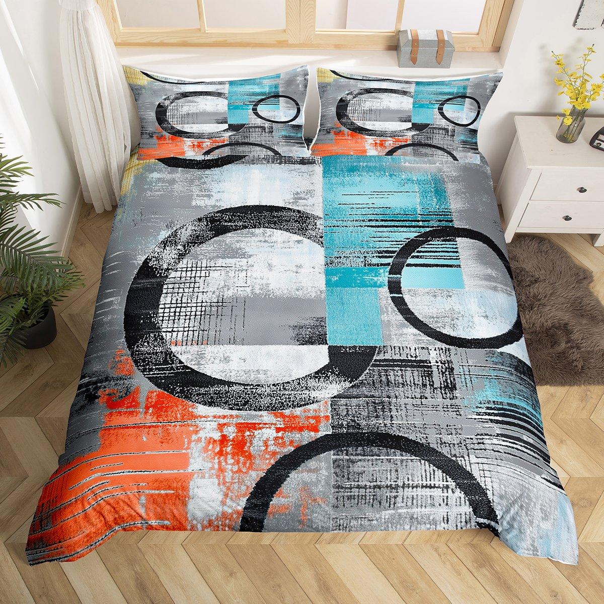 

Homewish Vintage Art Circle Duvet Cover Set For KidsAbstract Geometric Bedding SetRetro Oil Printing Bed Set EU Single(135*200cm)3pcs