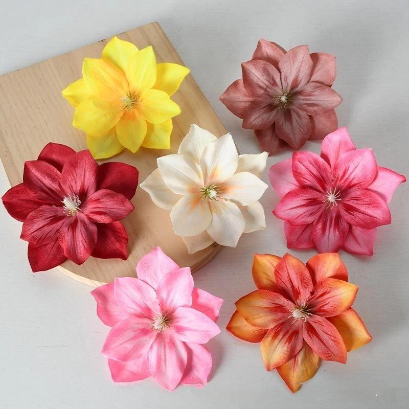 5 Pcs Artificial Flower Diy Flower Craft Artificial Lotus Flower Heads Small Realistic Clematis Blooms Diy Wedding For Home