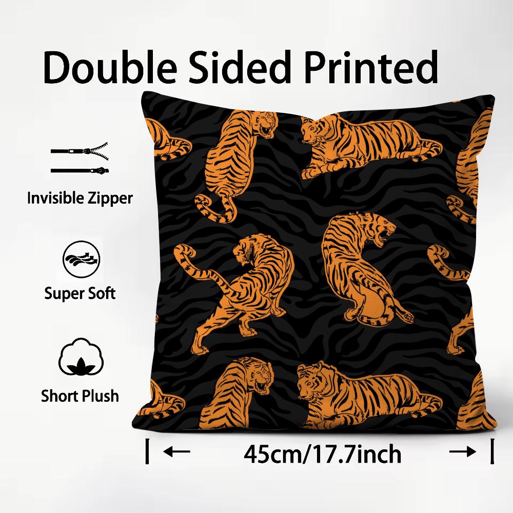 Popular Tigers Print Cushion Cover Soft Washable Pillow Case Multi-Scene For Couch Bed Travel Office Use