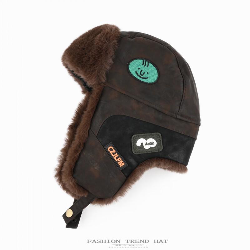 Winter Faux Leather Trapper Hat Men Women Warm Fleece Lined Windproof Outdoor
