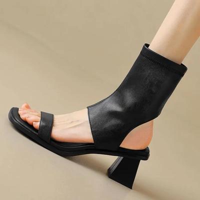 Sandali da Donna Nuovi alla Moda Stile Romano Colore Unico Sandali Estivi da Donna Punta Quadrata Tacco Spesso Punta Aperta Slip-on Sandali Alti