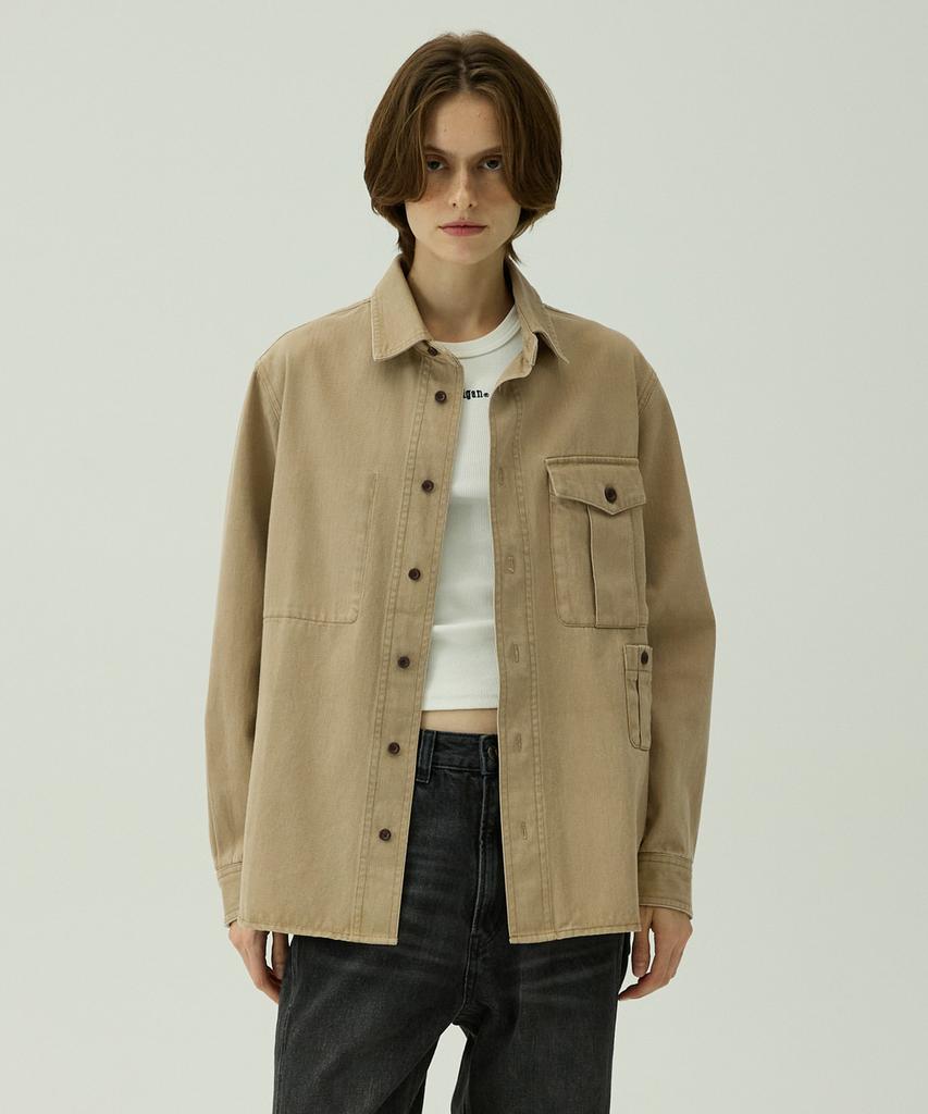 MAGOODGAN Labor 2121 Herringbone Cotton Oversized Beige Military Shirt