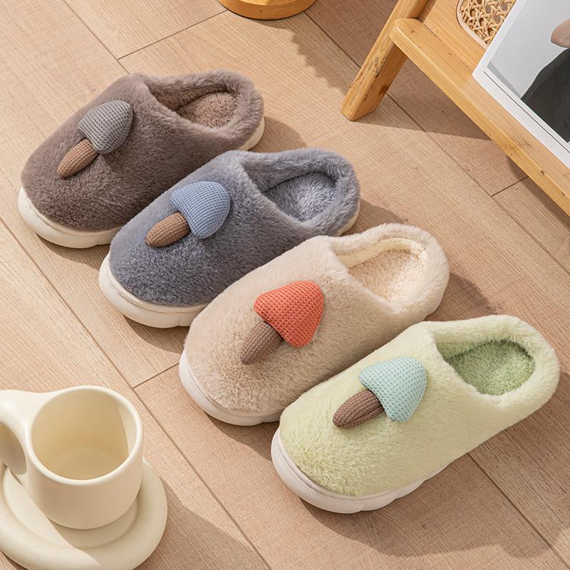 Woemn Men Cotton Slippers Home Autumn and Winter Thick-soled Non-slip Eva Plush Warm Slippers