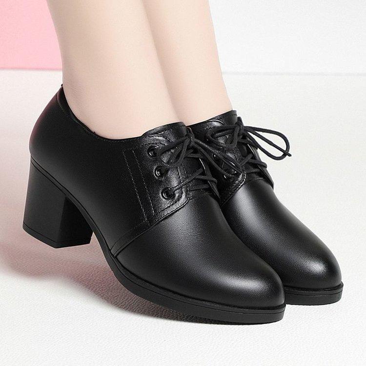 Coarse heel single shoes new spring soft sole medium heel British style