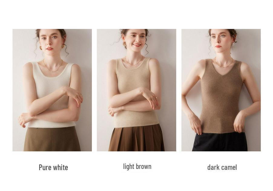 Women's 100% Pure Cashmere Striped Slim-Fit V-Neck Sleeveless Knit Vest