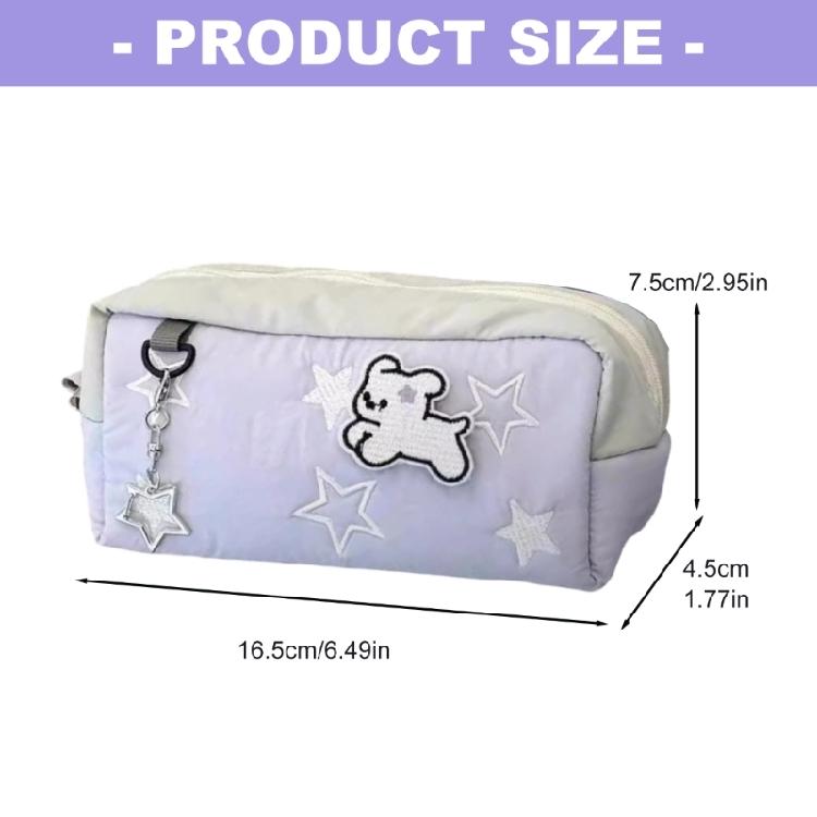 Embroidery Star Dog Pencil Bag High Capacity Polyester Fabric Pencil Case Travel Makeup Storage Bag for Student Women