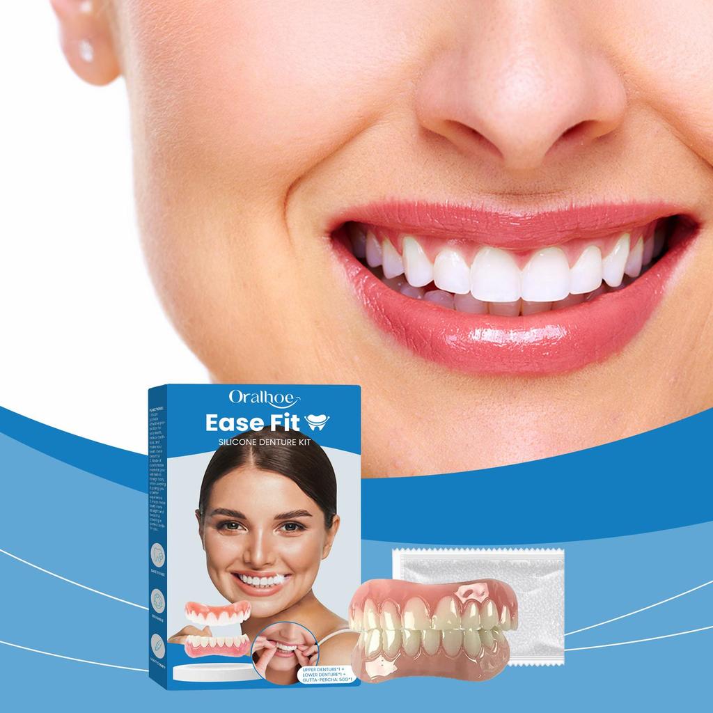 Set Completo di Protesi Dentali in Silicone Sopra le Gengive Previene la Caduta Riparazione Temporanea Denti Finti Mancanti Rottura Faccetta Ripristina il Sorriso Kit Denti