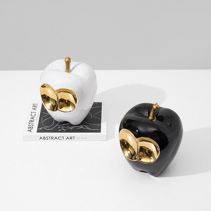 Artigianato Ceramico Mela Dorata Mela Astratta con Spazio Vuoto Frutta Simulato Scultura Figure Decorative Accessori per la Decorazione della Casa