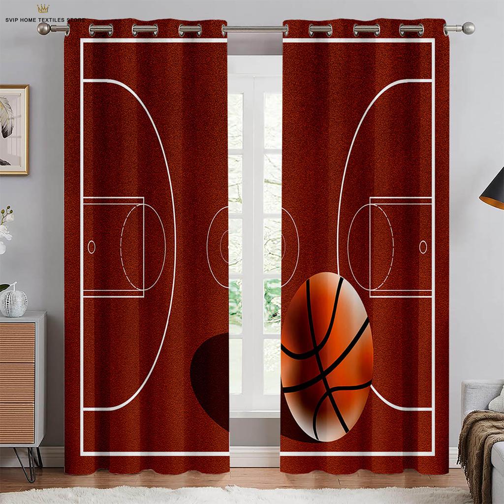 Maschinenwaschbare Vorhänge mit Basketball-Print, Schlafzimmer, Wohnzimmer, Küche, Club, Wohnheim, Dekorativ, 2 Stück
