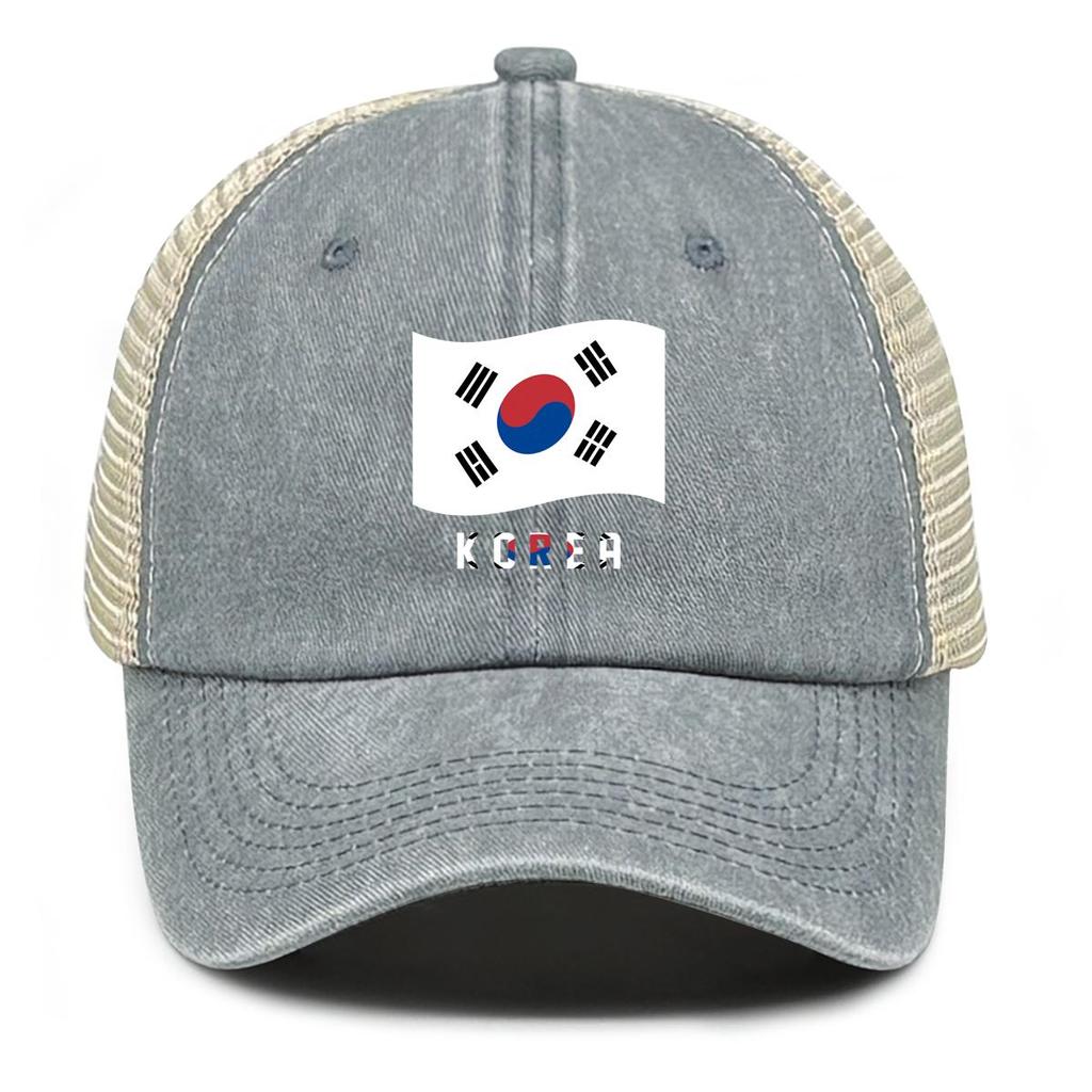 South Korea Flag Waves Print Adjustable Mesh Cap, Patriotic Sports Hat Stylish All-season Raw Brim Trendy Snapback Trucker Hat