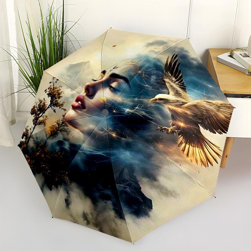 

1pc Eagle Spirit Journey Umbrella Automatic Opening/Closing, Foldable Design, Outdoor for Fans, Travelers, Daily Use, Gift Idea.R077