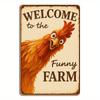 Vintage Farm Rooster Metal Sign Welcome To the Funny FarmRustic Iron Wall Art Waterproof Rustproof Outdoor Decor
