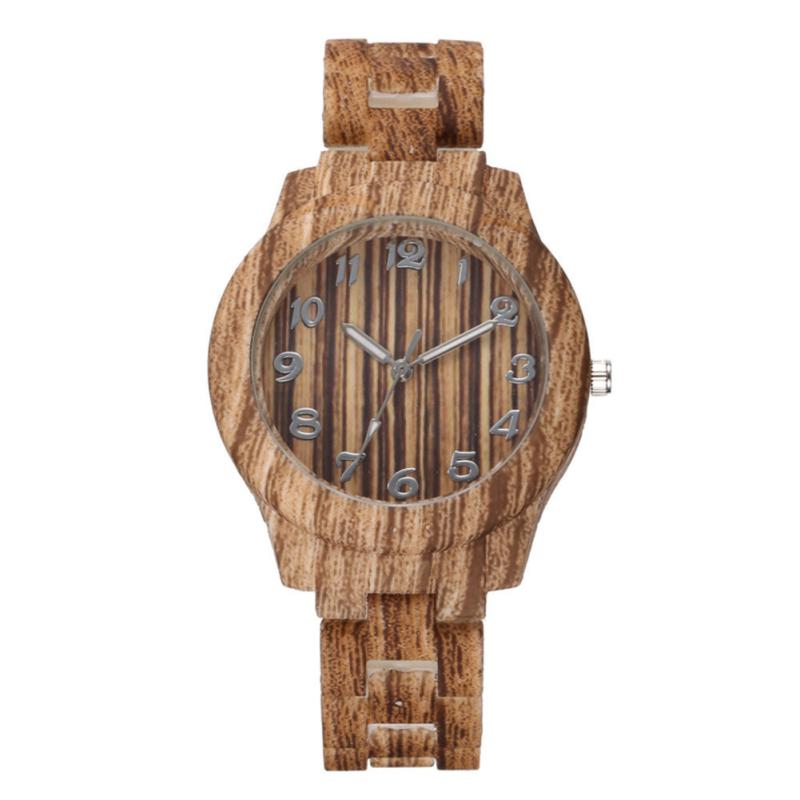 Round Dial Fashion Simple Lady Imitation Wood Quartz Watch
