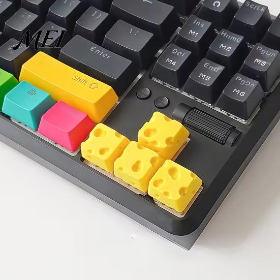 Customized Keyboard Accessories for Enthusiasts 4PCS Cheese Keycaps, 3D Printed Macaron Color Key Caps, Durable PLA Keycap Cross Axis Switches