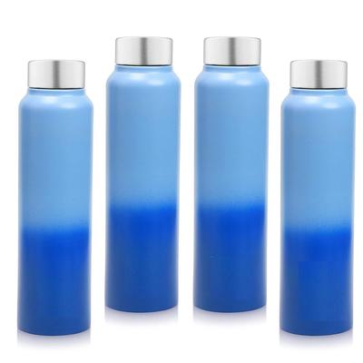 Stainless Steel Water Bottle 1 Ltr For Kids, Boys, Girls, 1 Litre Bottles for Gym,Fridge Use, School & Office (Steel Cap - Set of 4, Blue Blue)