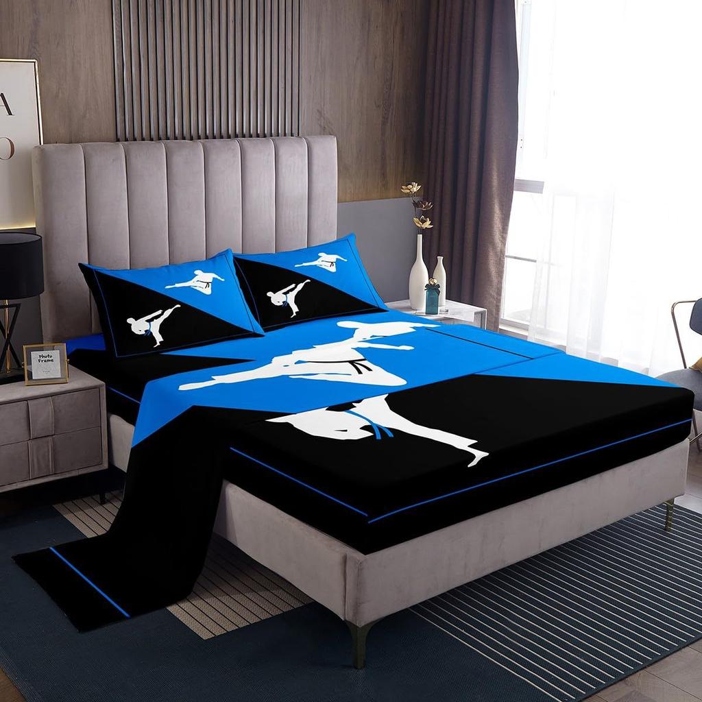 Gamepad Taekwondo Pattern Bed Hat Four-Piece Bedding Set Bedroom Dormitory Bedding Decoration