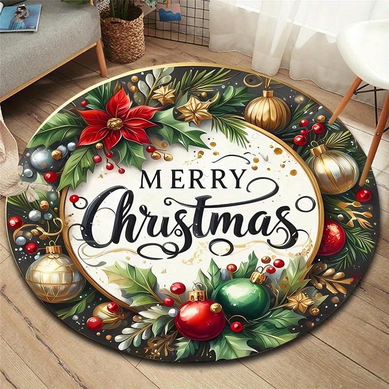 Merry Christmas 3D Round Rug, Soft Holiday Floor Mat for Winter Decor, Living Room, Bedroom, Kitchen, Bathroom