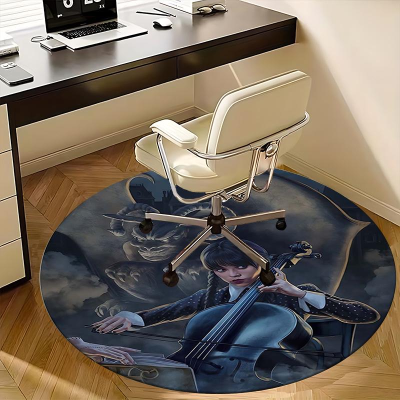 The Addams Family,Gothic Devil Chair Mat Round Rug Office Carpet, Machine Washable, Non Slip, Suitable for Living Rooms, Bedrooms