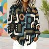 Women Plus Size Collared Neck Long Sleeve Geometric Printed Button Front Curved Hem Shirt