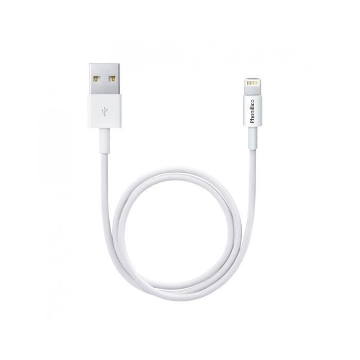 USB Cable + Mains Charger - Phonillico® - iPhone 11/11 PRO/11 PRO MAX - 1 Meter - White - 1A