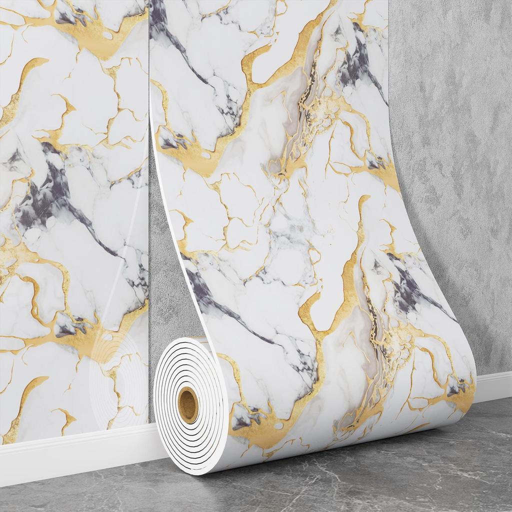 Self-Adhesive Waterproof Imitation Marble Tile Wall Sticker for Bathroom, Living Room, Kitchen, and TV Background.