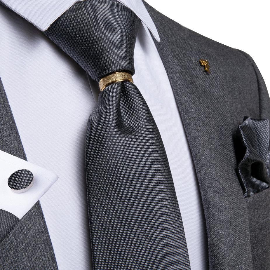 

Мужской модный комплект галстуков, однотонный шелковый галстук, носовой платок, запонки, золотое кольцо, галстук для свадебной вечеринки N-7142