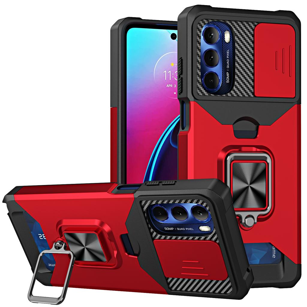 For MOTO G Stylus 5G 2025 PC with Stand Ring Sliding Window Multifunctional Magnetic Anti-Drop Anti-Fingerprint Phone Case
