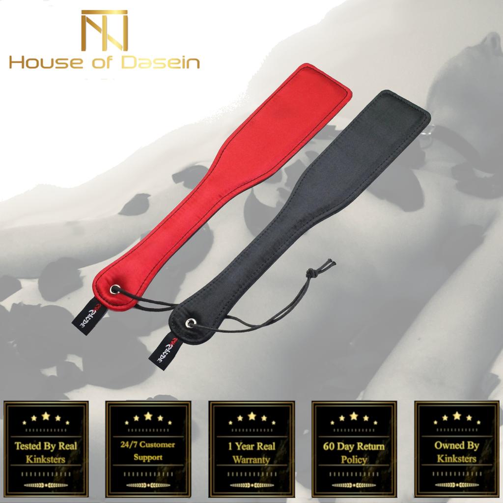 Double Sided Paddle Impact Toy Red Black Satin Leather Paddles