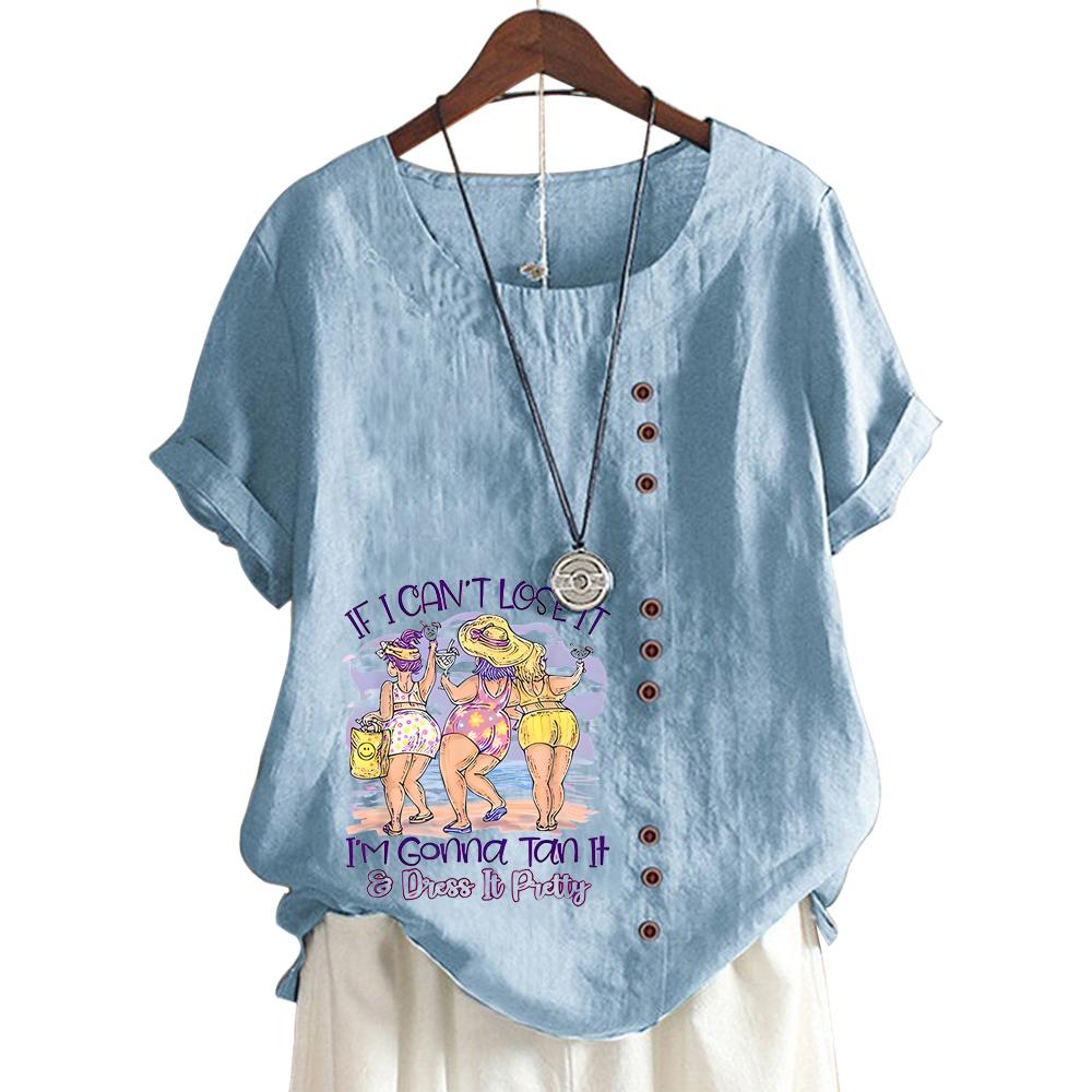 Women's Casual Short Sleeve Top with Round Neck and 11 Vibrant Floral Prints