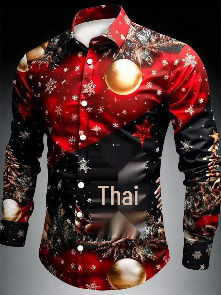 Herren 3D Weihnachtsmann-Druck Langarm Freizeitshirt