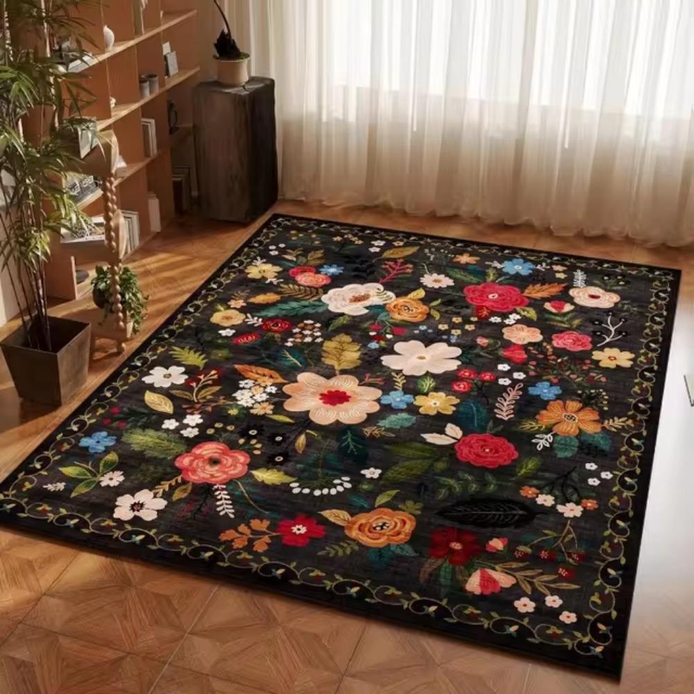 Blumen Fußmatte Wohnzimmer Teppich Eleganter Vintage Blumen Teppich Badezimmer Saugfähige Schmutzabweisende Fußmatte Anti-Rutsch Fußmatte 50*80cm orange