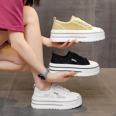 Casual Shoes Women's Imitation Leather 2025 Summer New Mesh Breathable Soft Sole Light White Shoes Small Height