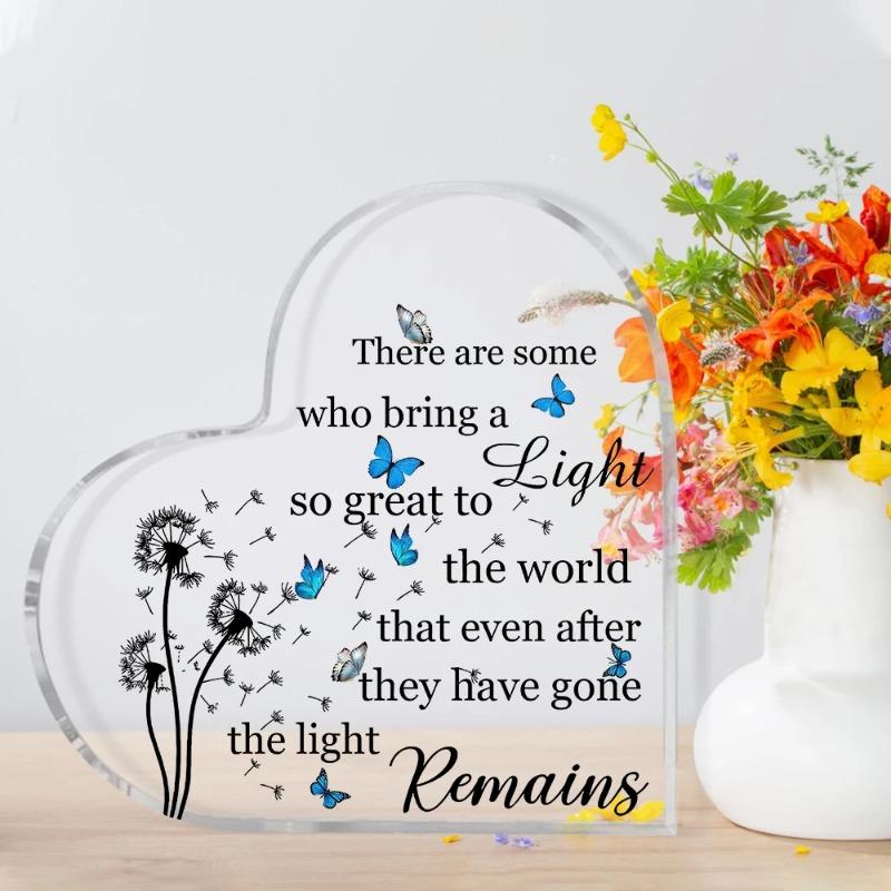 2D Flat Acrylic Heart Keepsake Sympathy Gifts Desktop Decoration Plaque, Home Decor Plaque Hanging Wall Art Decorative Garden Decoration for Room Door