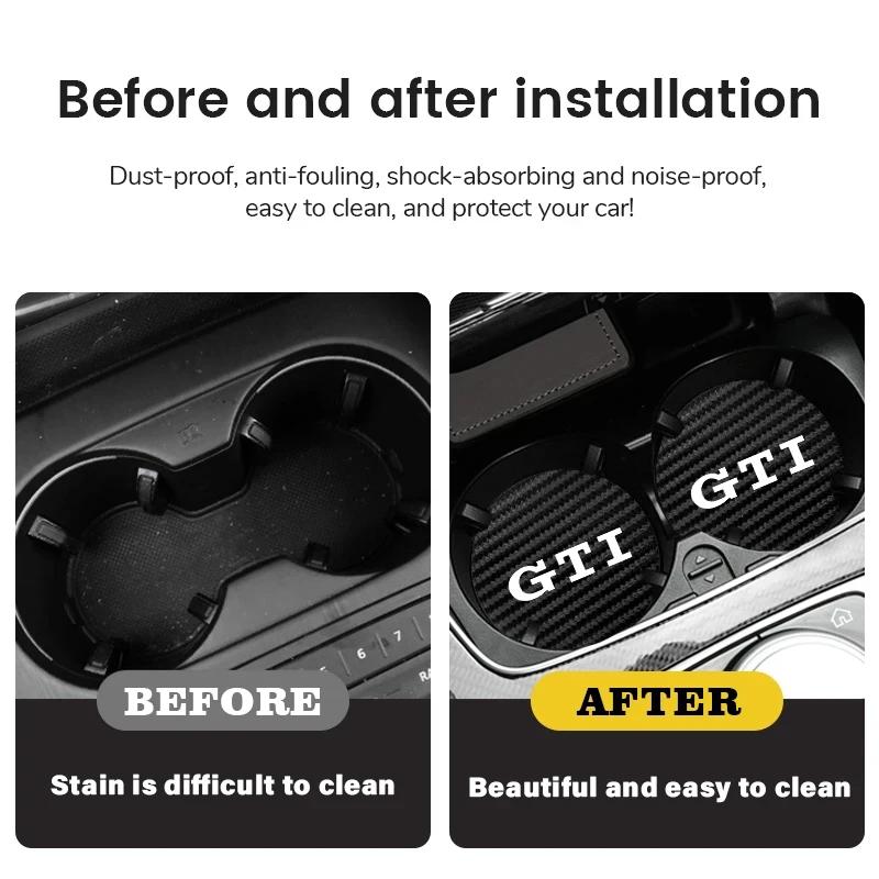 2025 Hot 2Pcs Leather Coaster Anti-noise Water Cup Pad Cushion For Volkswagen GTI GTD CC Sharan Transporter T-Cross Arteon Eos C