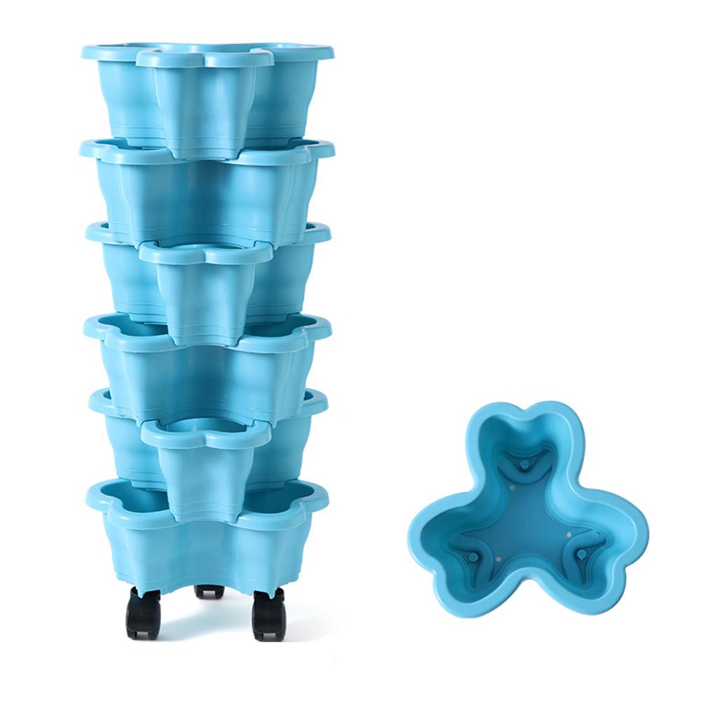 New Vertical Tower Stackable Multi-layer Plastic Flower Pot - 3 Petal 6-Tier Plant Flowerpot with Movable Caster For Home Garden