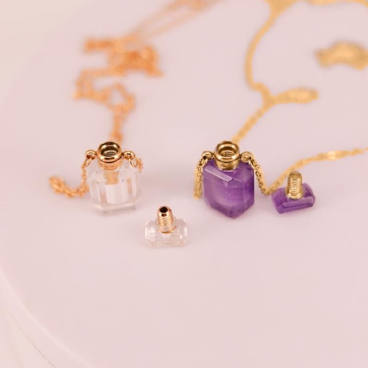 Unique Crystal Perfume Flask Necklace Pendant Adjustable Length Clavicle Chain Stainless Steel Cable Chain Women Choker
