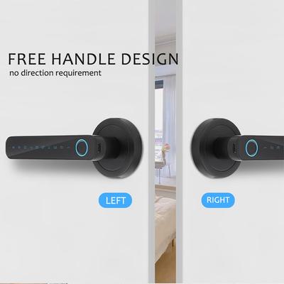 Smart Fingeravtrycksdörrlås Nyckellös Inpassering Biometriskt Dörrlås med Handtagsset Stöd Nyckel &