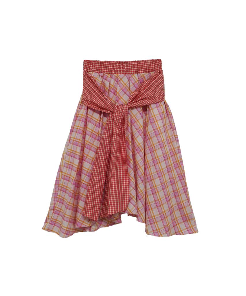 Cookies Check Tie Color Block Skirt (Pink)