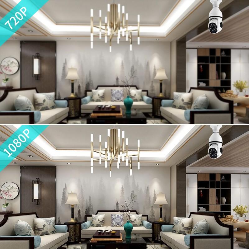 E27-Birne, 2 MP, 1080 P, 5 GHz und 2,4 GHz, WLAN-IP-Kamera, AI-Menschenerkennung, Nachtsicht, Vollfarbe, 4-facher Digitalzoom, Heim-CCTV-Überwachungskameras