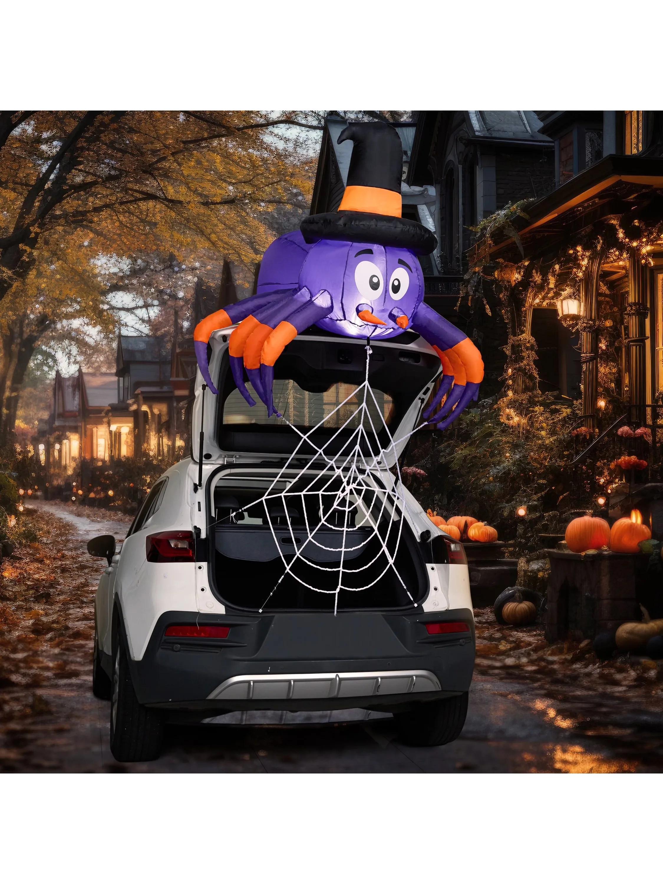 

Joyfy 5 FT Halloween Spider Inflatable Decoration Trunk or Treat Car Decorations Kit with Built-in LED Light for Halloween Party