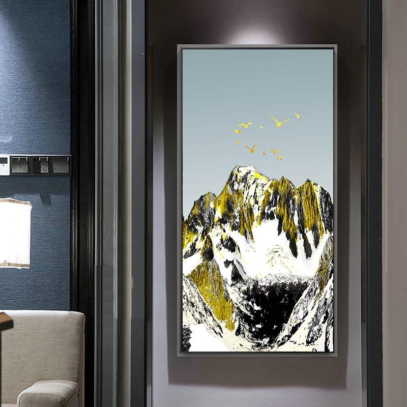 

Декоративные картины «Золотая гора» Пейзаж Печать на холсте Озеро Лодка Плакаты Настенные художественные фотографии для декора гостиной без рамки 20X40CM