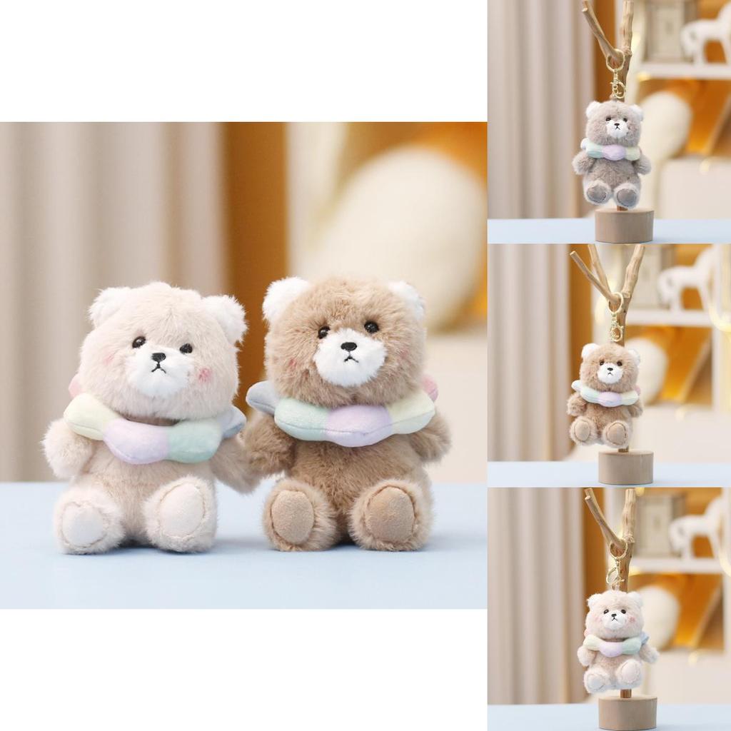 Plush Bear Toy With Keychain Cute Animal Figure For Bag Decor And Gift