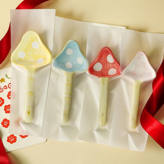 4-teiliges Keramik-Messlöffel-Set, Löffelhalter in Blumentopf-Form mit Pilzlöffeln, Niedliches Küchenwerkzeug für Reis, Backen, Valentinstagsgeschenk für sie